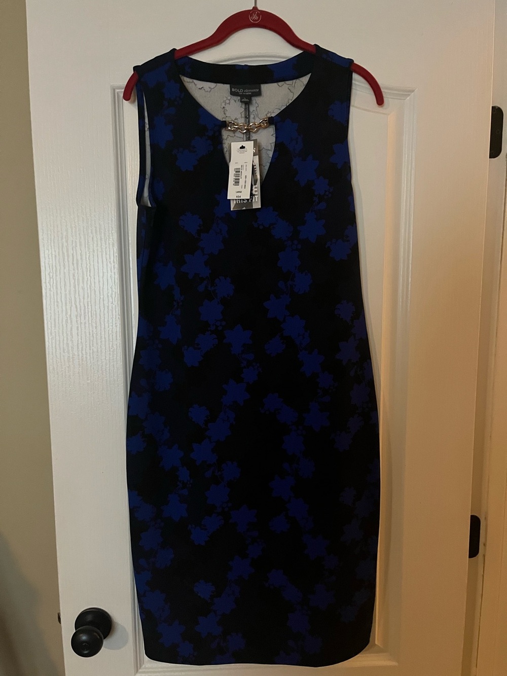BOLD elements Blue and Black Floral Midi Dress with Gold Chain